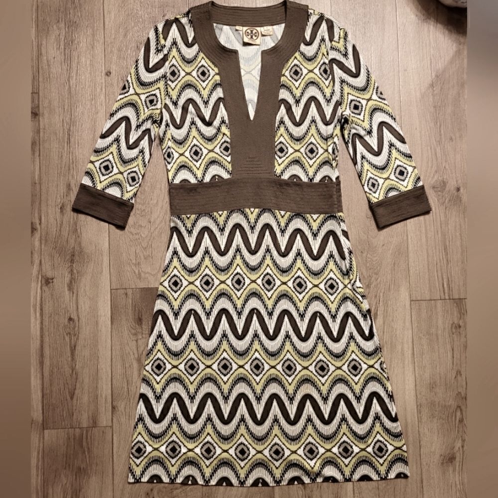 Tory Burch Geometric Silk Dress Brown Size S